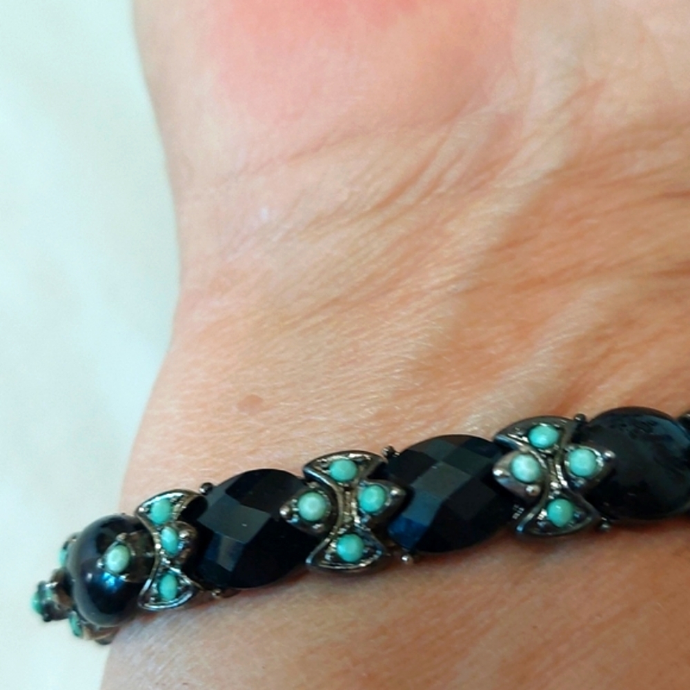 Beautiful  Black and Blue Stretch Bracelet .